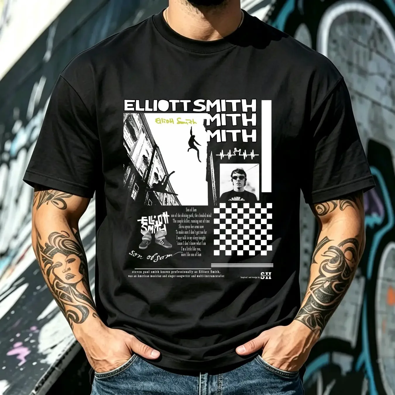 washed T Shirt Inspired Elliott Smith Legend Elliot AN21987 vintage Washed streetwear Breathable Comfortable graphic Stretched