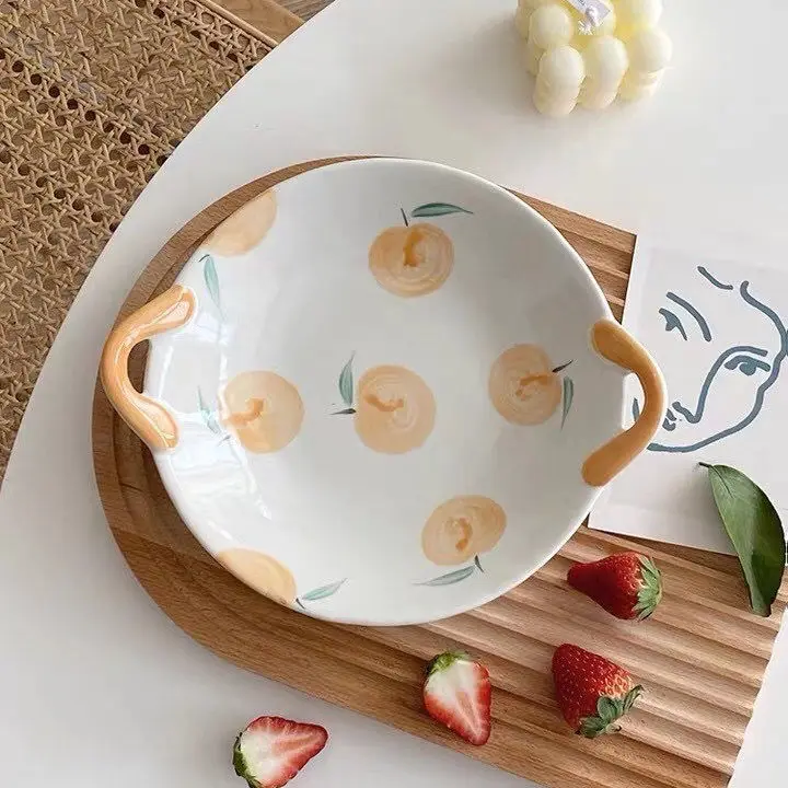 Korean Net Honey Peach Lovely Salad Ramen Bowl Dish Ceramic Fat Reducing Japanese Tableware Vajilla Ceramica