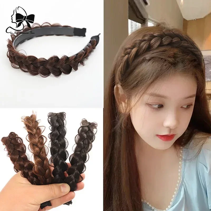 Black Twist Braid Hair Bands for Women Toothed Non-slip Designer Headbands Adjustable Braids Headband Girls Fashion Headwear