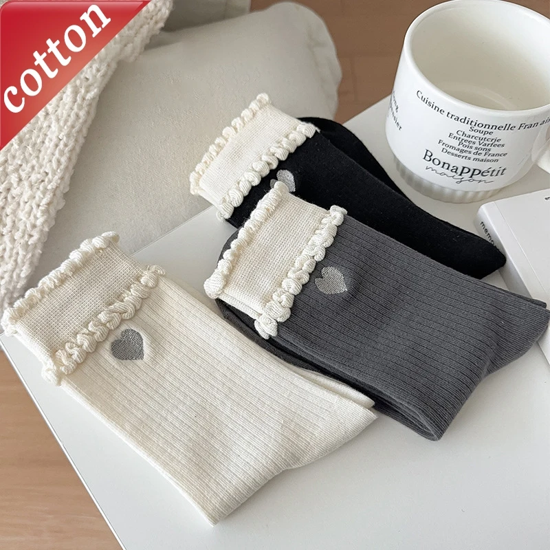 Damensocken Koreanische Spitze Liebe Kawaii Süße süße vielseitige japanische Lolita JK Bequeme hochwertige Baumwollsocken für Mädchen