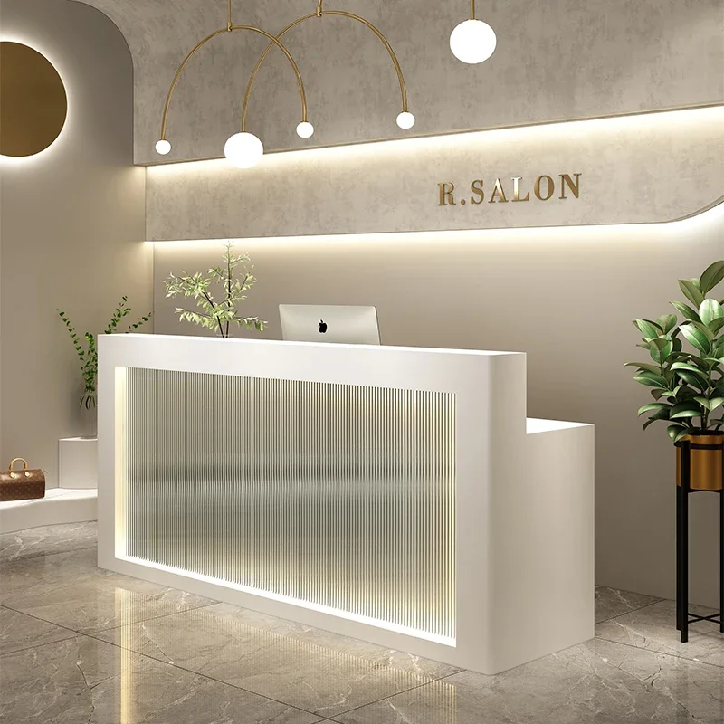 

Reception Beauty Salon Aesthetic Counter Furniture Luxury Wooden Podium Stand Hairdressing Business Counters Small Store Box