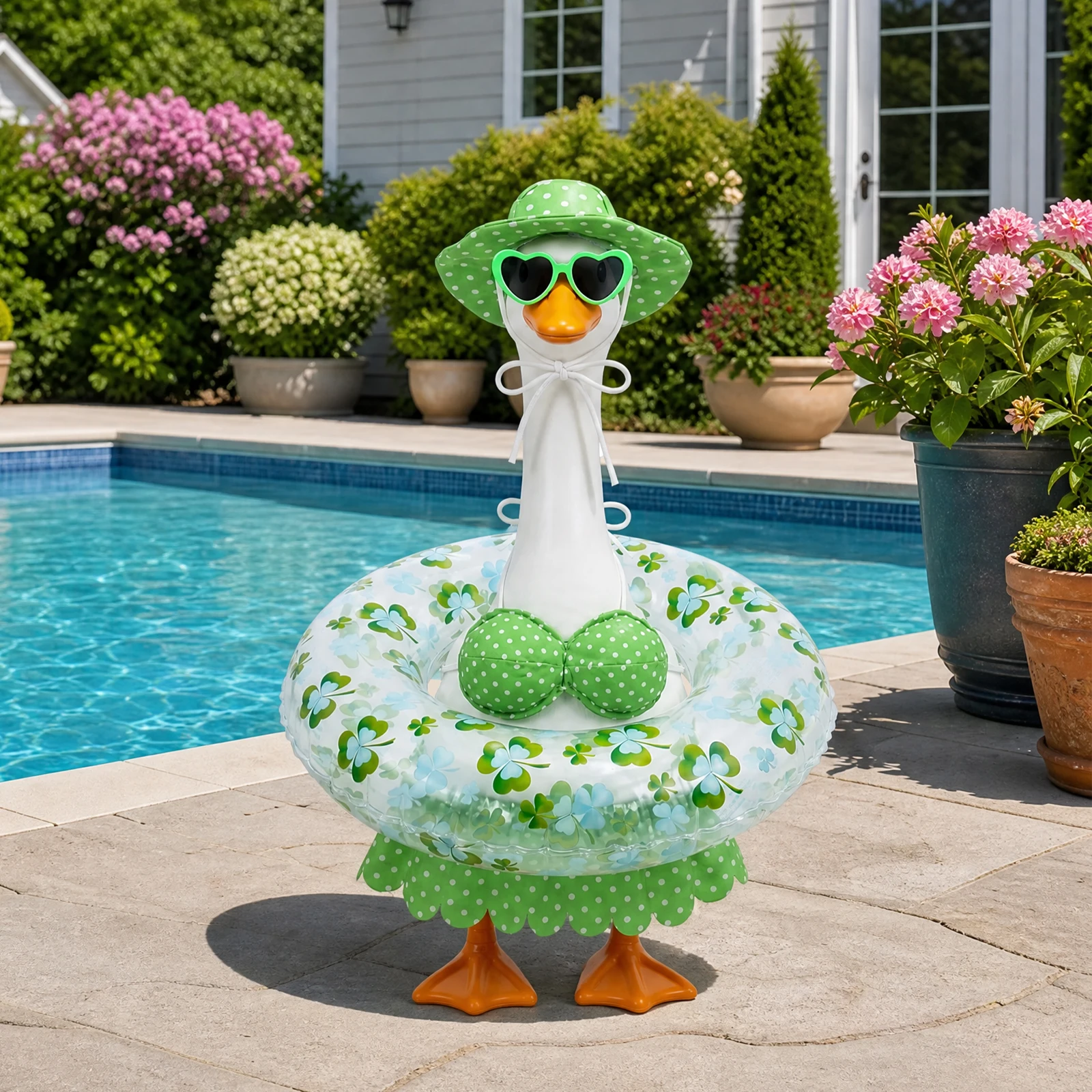 Summer Porch Goose Bikini Outfit Decorative 23 Inch Lawn Goose Costume Creative Garden Statue Dress Up Clothes with Sunglasses