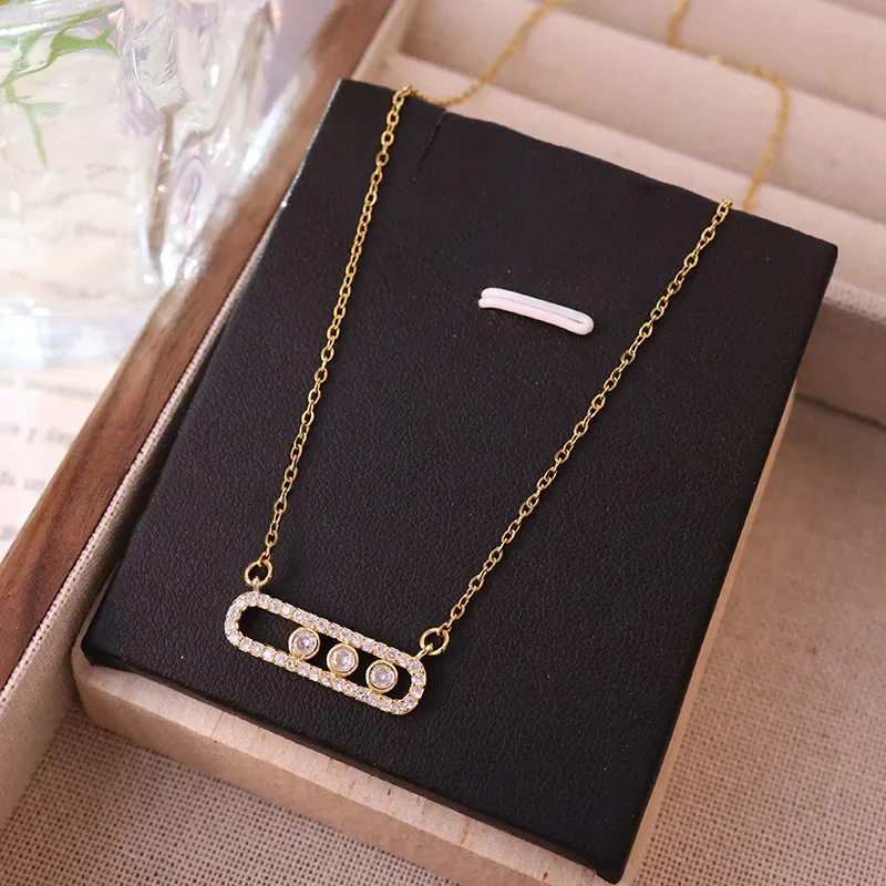 1Pcs Stilvolle Einfache Zirkon Geometrische Halskette Weibliche Nische Licht Luxus Internet Celebrity Clip Schlüsselbein Kette H-Schmuck