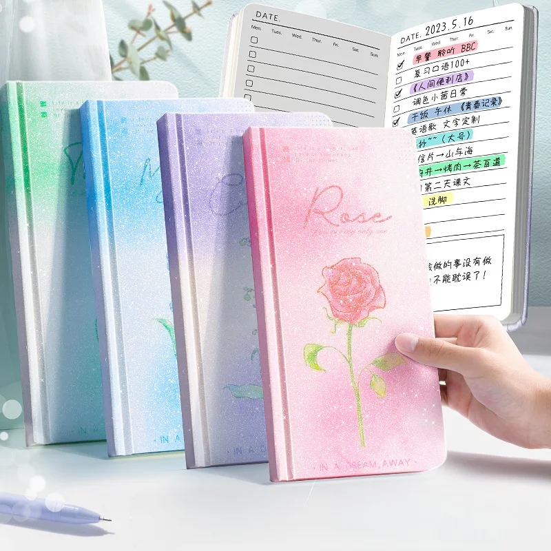 Carnet de notes portable exquis, paillettes, rose, tulipe, liste de tâches, licence, agenda, 03, liste, auto-discipline, enregistrement, calendrier, livre, cadeaux