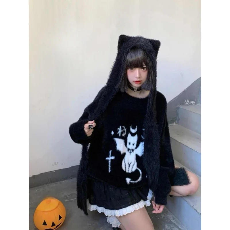 

Осенний милый повседневный свитер, пуловер с длинными рукавами Y2K, японский кавайный милый свитшот с принтом субкультуры, винтажные шикарные топы в стиле Харадзюку