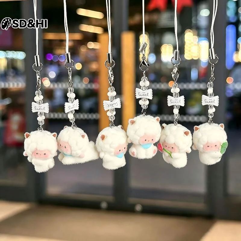 Cute Flocking Sheep Keychain For Women Mini Lamb Doll Pendant DIY Handmade Bag Charms Phone Strap Car Keychain Accessories Gift