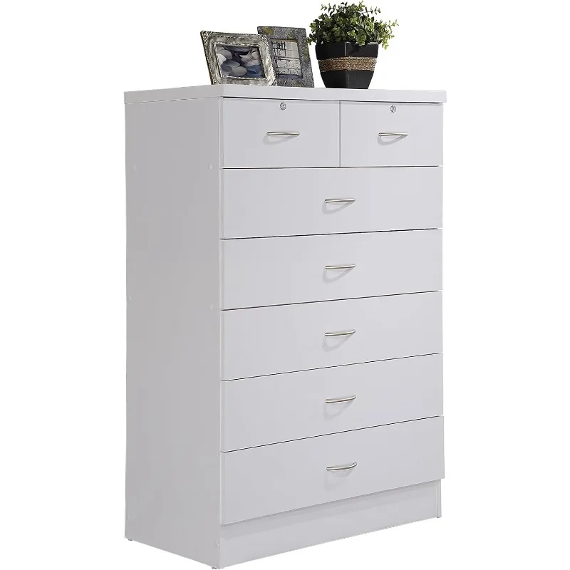 7 Drawer Wood Dresser for Bedroom, 31.5 inch Wide Chest of Drawers, with 2 Locks on the Top Drawers