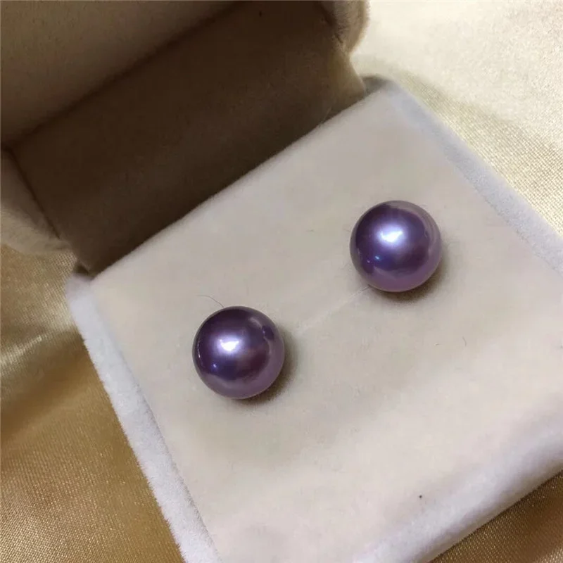 

Pair of 11-12mm Round Shape Sea Loose Pearls AAA Real Purple Beads Fine Making Earrings Pendant Jewelry Gifts for Women