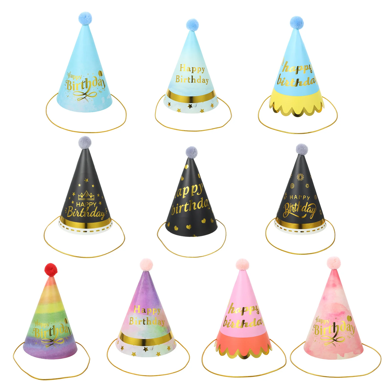 

10Pcs Children Birthday Party Hats Lightweight Comfortable Premium Material Adorable Design for Kids Birthday Hat