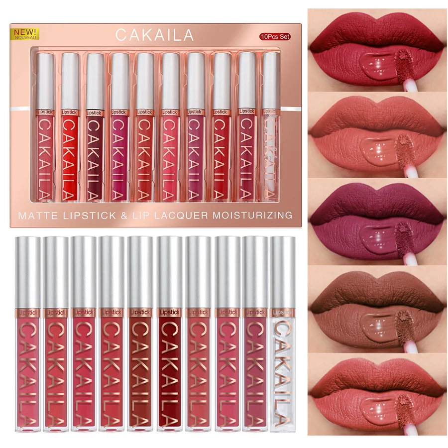 10 Colors/Box Lips Makeup Matte Liquid Lipstick Waterproof Nude Velvet Lip Gloss Set Korean Cosmetics Cute Lipgloss Kit Make Up