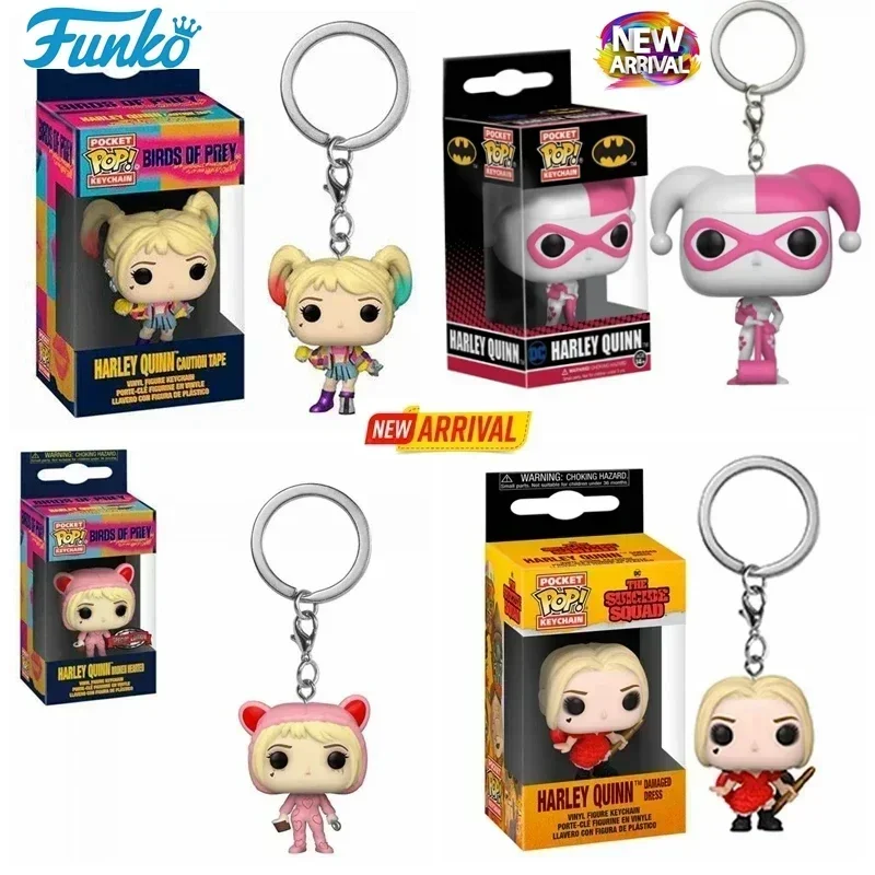 FUNKO Pop New Suicide Squad Harley Quinn Caution Tape Broken Hearted King Shark Joker Pocket Pop Keychain Vinyl Figure Toys