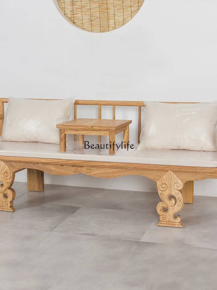 New Chinese Style Arhat Bed Paint-Free Zen Old Elm Beauty Bed Solid Wood Sofa