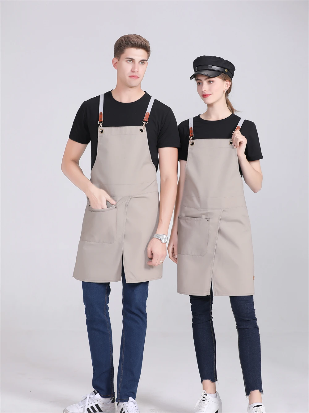 

Khaki Fashion Kitchen Apron Restaurant Canvas Cooking Bibs Chef Hairstylist Coffee Waiter Apron Uniform BBQ Cleaning Accessories