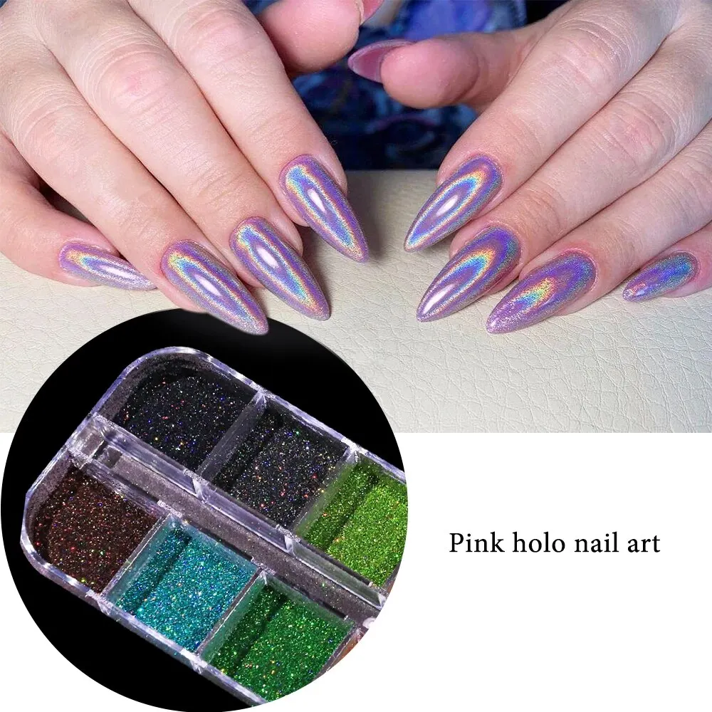Set di polveri olografiche Holo Silver Rub Dust Nero Rosa Cromato Polvere glitter per unghie Pigmento laser per manicure fai da te per unghie