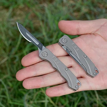 Mini składany skalpel ze stopu tytanu medyczny składany nóż EDC na zewnątrz rozpakowujący scyzoryk z wymienne ostrza 10 sztuk