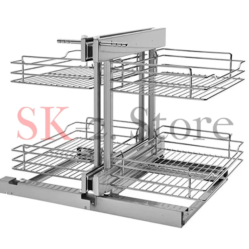 Drawer style storage rack tempered glass at the corner of the cabinet fully pull-out basket built-in kitchen