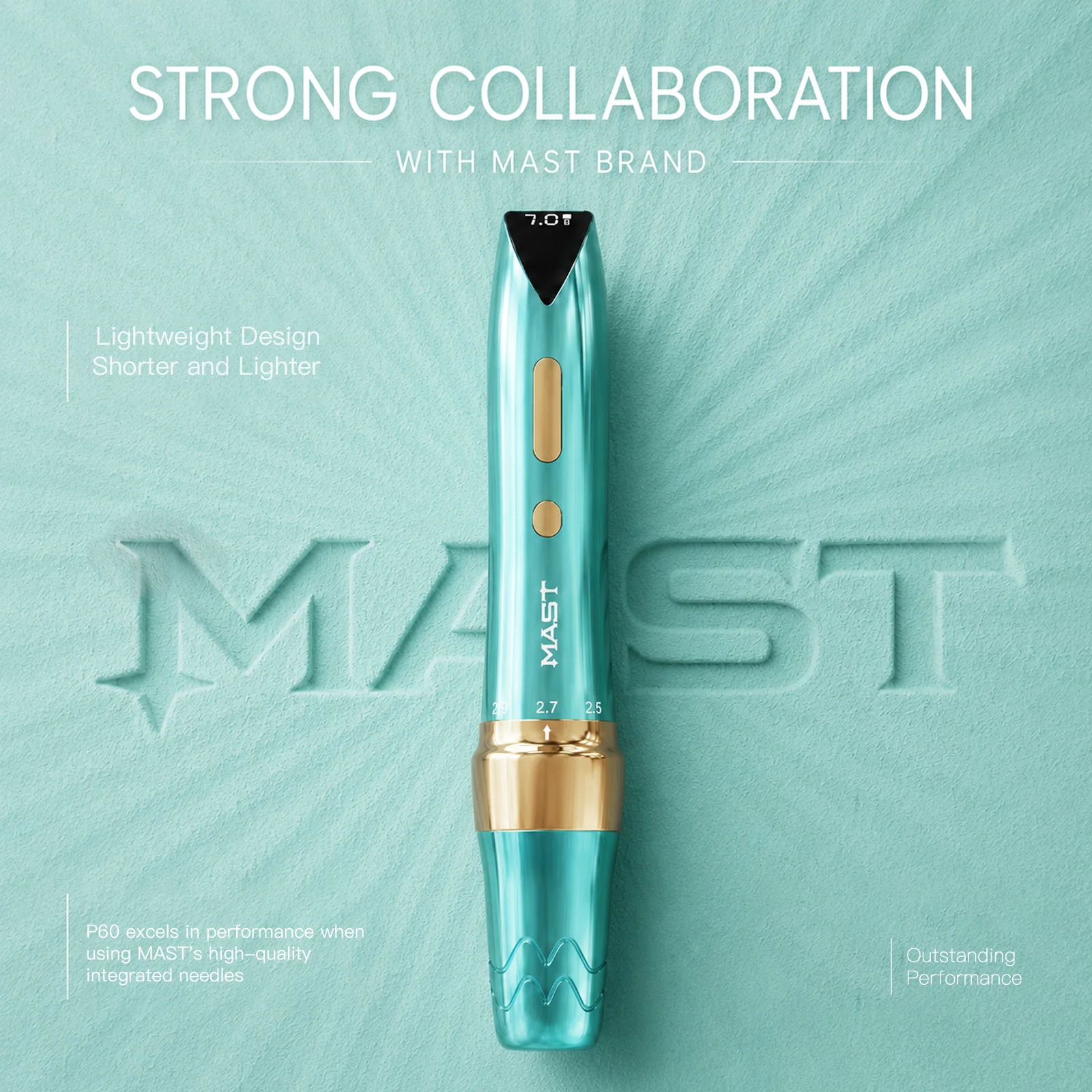 MAST P60 Wireless Permanent Makeup Machine 5 Adjustable Strokes 2.2-3.2mm 121g Lightweight for PMU Artists Brows Lips Eyeliner