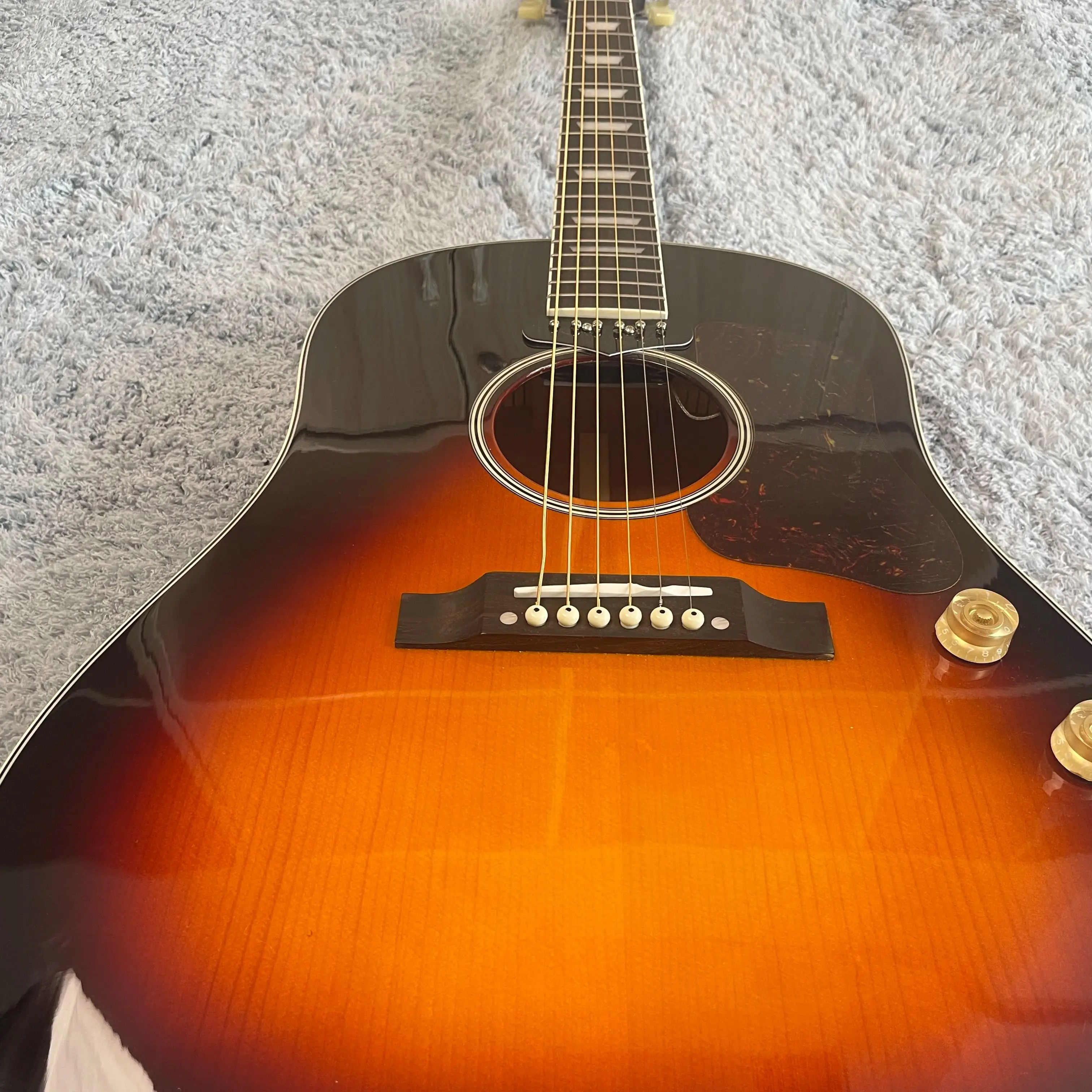 Fast Delivery Acoustic Electric Guitar Solid Wood Bone Nut/Saddle In Sunburst