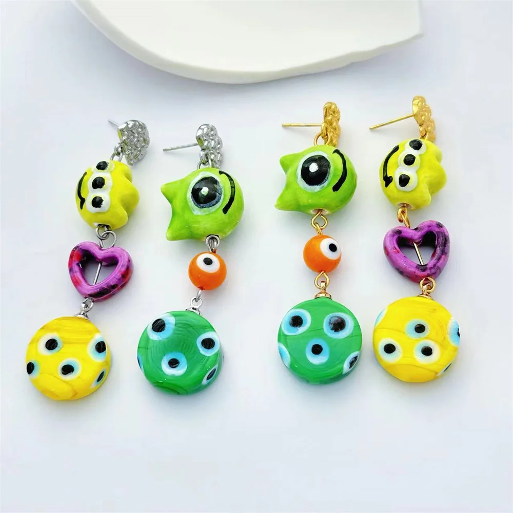 Gifts for Women Hypoallergenic Does Not Fade Cartoon three eyed monster Women's Earrings Cute Simple Fashion Stainless Use Stud