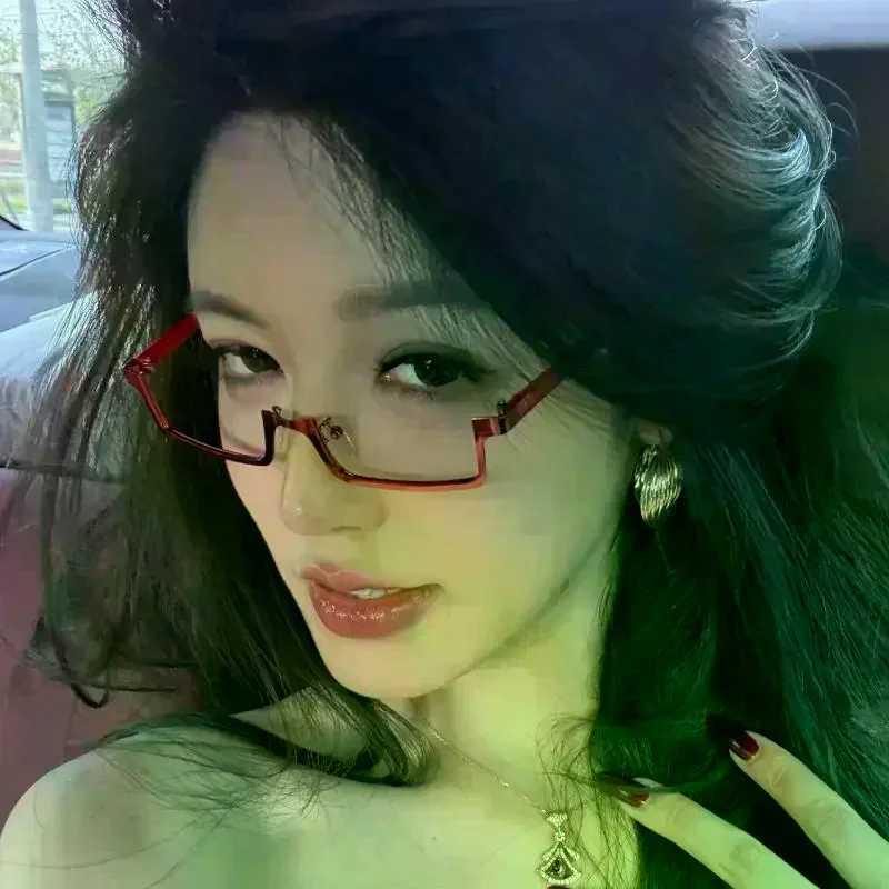 Y2K Japanese Anime Glasses Frame Small Square Cosplay Red Half-Frame Glasses No Lenses Fashion Metal Rectangular Eyeglasses