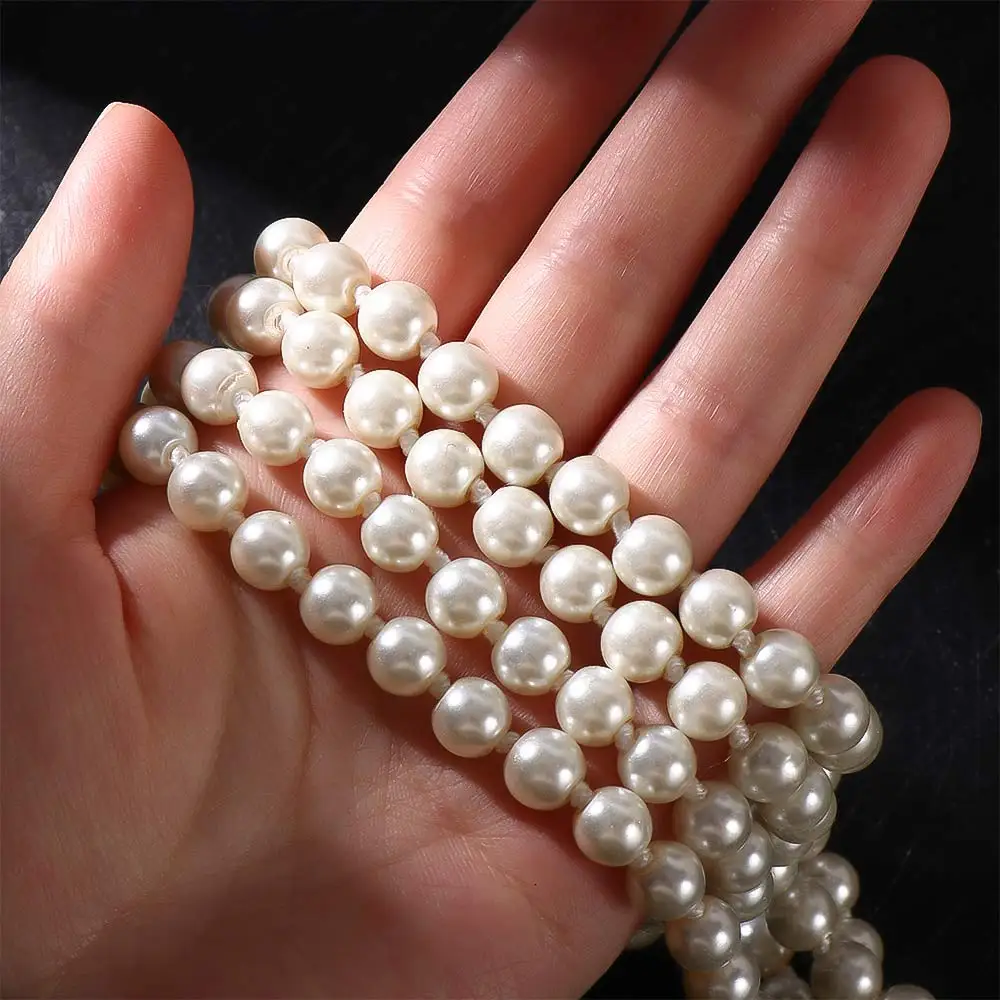 42/150/180cm White Imitation Pearl Long Beaded Necklace For Women Elegant Sweater Clavicle Chain Choker Party Jewelry Gift