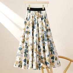 Retro Temperament Sommer neu bedruckte Damenmode Taille vielseitig lässig hohe Taille lose mittellange A-Linie Rock
