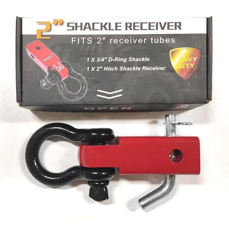 2 INCH Shackle Receiver Recovery Shackle Block Double Hole Powder Coat Red Hitch Member Block Includes Hitch Pin D-ring For SUV