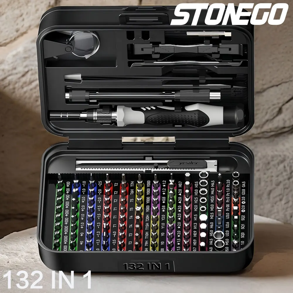 STONEGO 132 in 1 Mini Precision Screwdriver Set, 108 Bits with Color-Coded Identification, Magnetic Tools for Electronics Repair