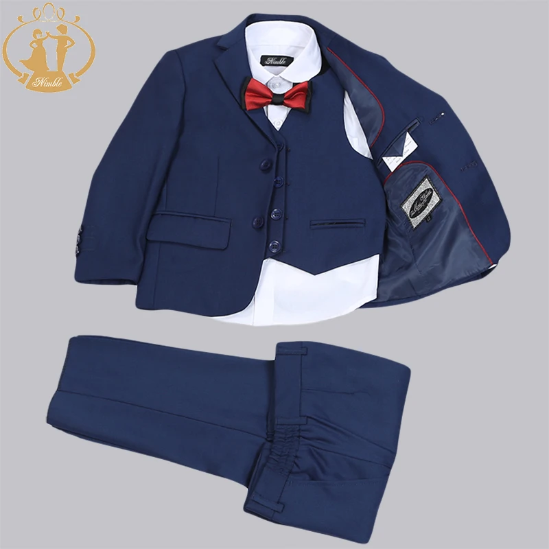 New Arrival Solid Navy Blue Boys Suits for Weddings Children Party Host Costume Wholesale Clothing Coat Pants Vest 3Pcs Blazer