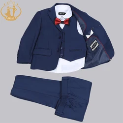 Ragazzi Vestiti per Matrimoni Solido di Nuovo Arrivo Blu Navy Ragazzi Abito da sposa Abito Formale per il Ragazzo Per Bambini Abiti Da Sposa Giacca ragazzo 3 Pz/set