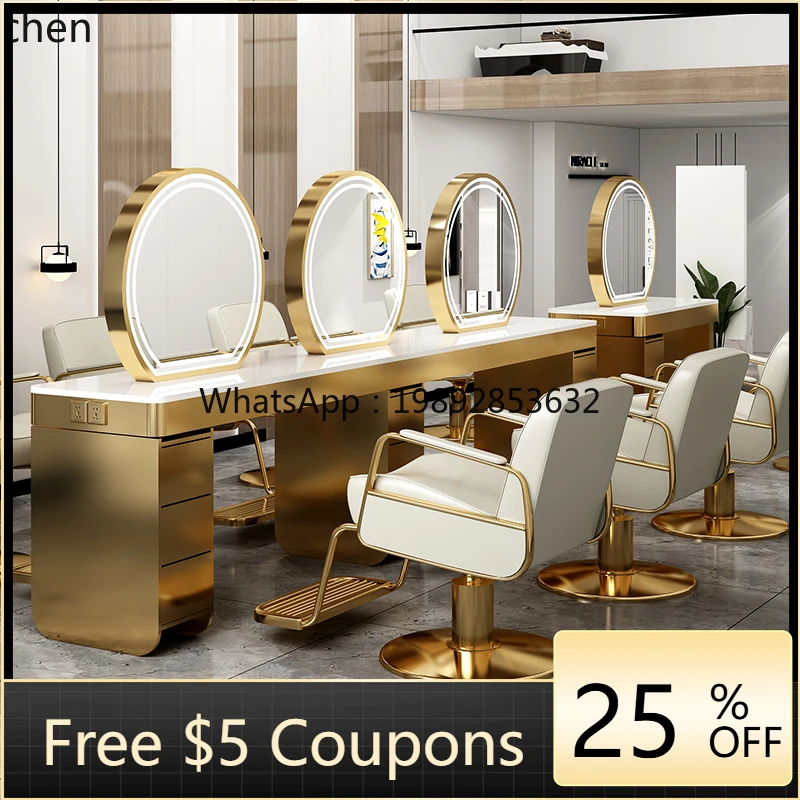 

HH barber shop with cabinet single double-sided mirror table simple perm and dye mirror