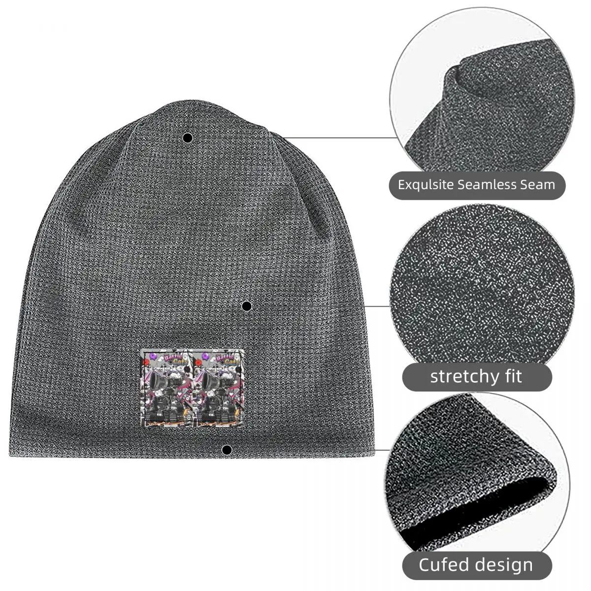 Battle Cats Siege Engine Waffle Knit Fleece Lined Beanie with PU Leather Patch Unisex Warm Winter Soft Cap