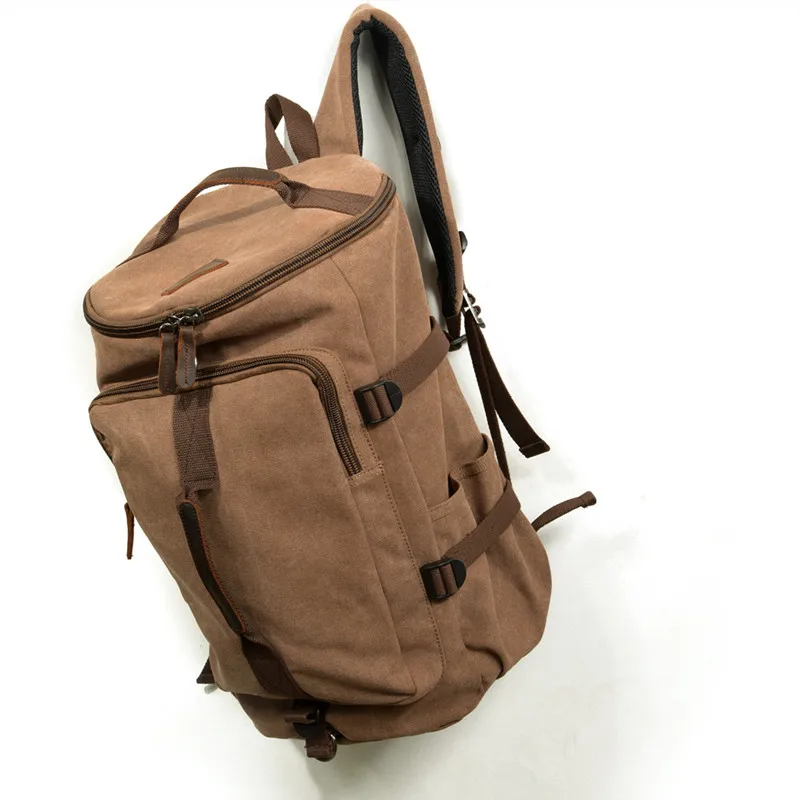 Men's Canvas Travel Shoulder Bag Large Capacity Sport Duffle Backpack Outdoor Luggage Pack Trip Bucket Rucksack Function Bagpack