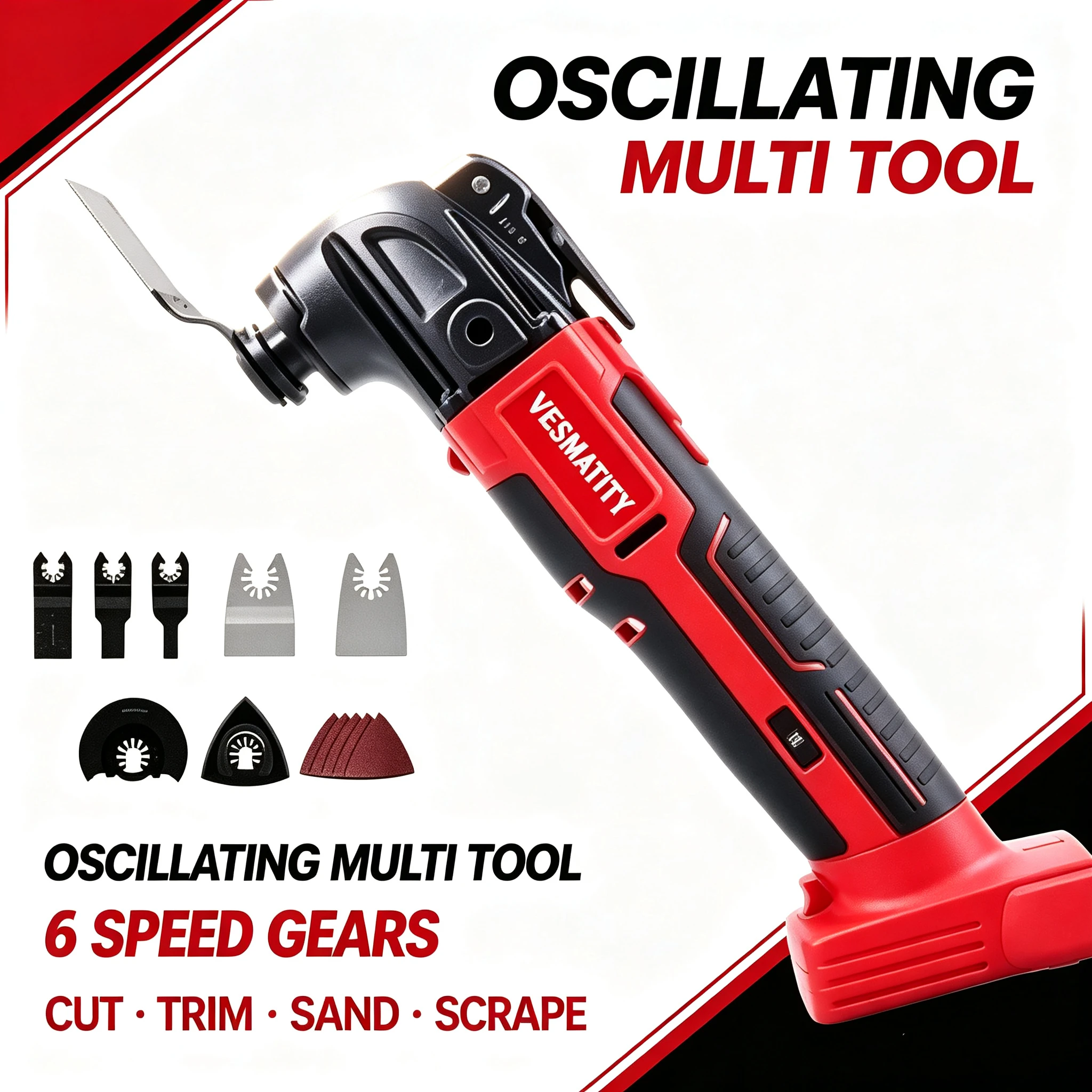Cordless Oscillating Tool 6 Variable Speed Electric Saw Trimmer Fit 18V Battery for Wood Drywall Cutting Sanding DIY Power Tools