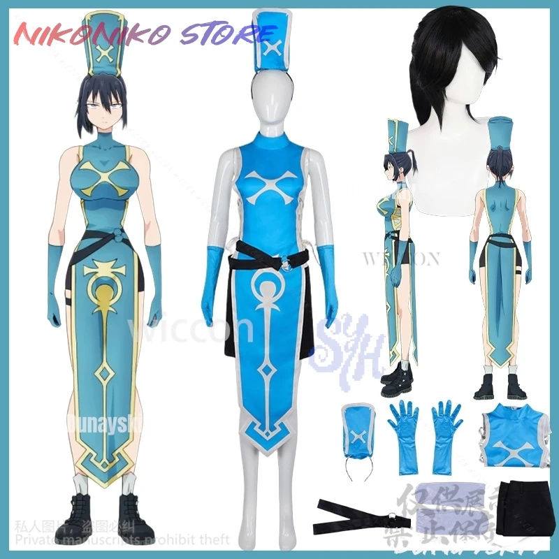 

Anemone Cosplay The Stunned Hero And The Assassin Princesses Anime Costume Blue Sexy Qipao Split Skirt Side Hat Halloween Party
