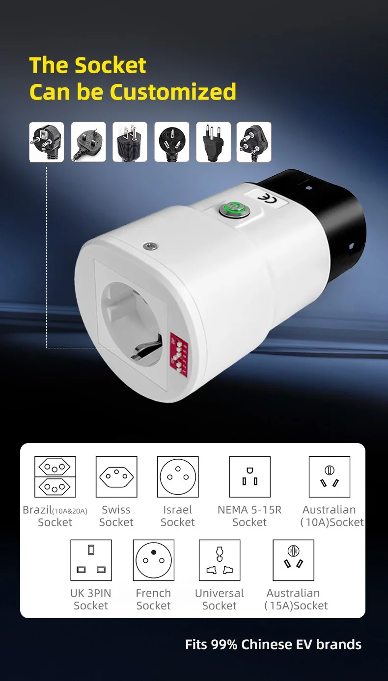 ELEVON Typ2 Tragbarer V2L-Adapter mit Leistungseinstellschalter für Typ2 EV-Fahrzeuge zum Laden und Entladen für Camping und Outdoor-Nutzung – Detail 3
