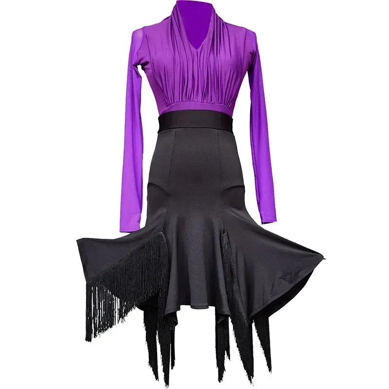 Women Latin Dance Leotard Tight Bodysuit Adult Performance Jumpsuit Top Stage Competition Cha-cha Samba Dancing Practice Costume