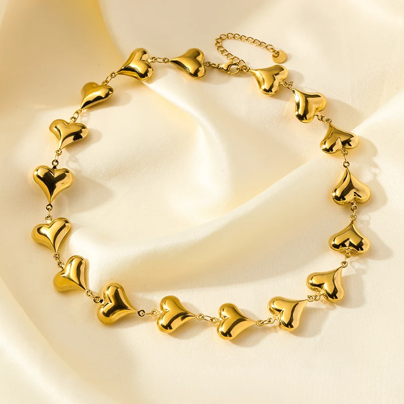 EILIECK 316L Edelstahl Metall Herz Liebe Halskette Armband Set Modischer Goldfarbener Wasserdichter Schmuck für Frauen Alltagsschmuck – Detail 17