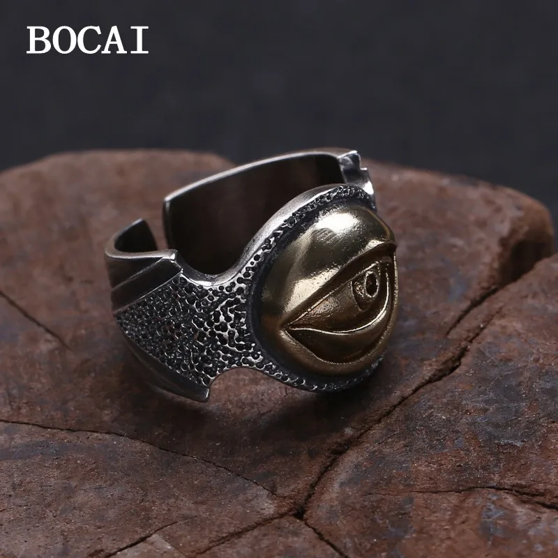 

BOICAI New S925 Sterling Silver Retro Personalized Bronze Set Devil's Eye Opening Ring Men's Gift