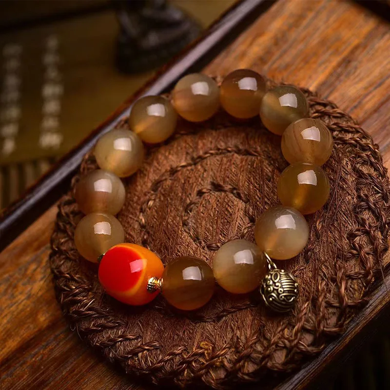 Tibetan Natural Horn Bracelet Single Ring Sugar Cane Clear Barrel Bead Round Retro Hand String for Men and Women Luxury Jewelry