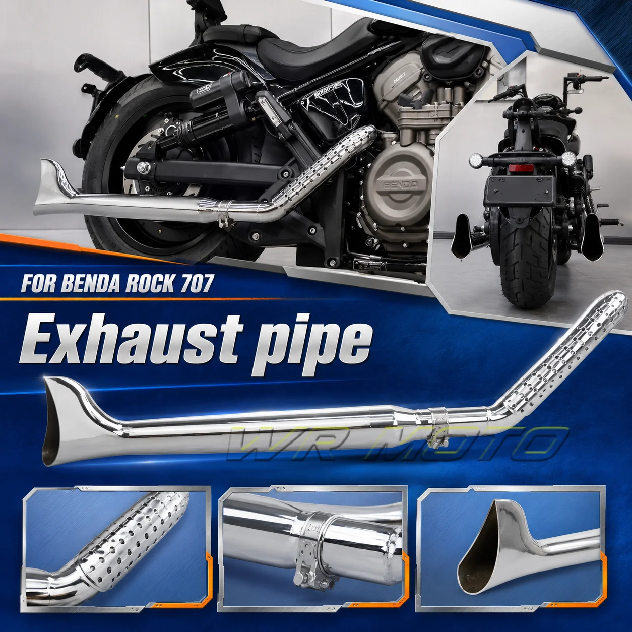 Fishtail‑Style Dual‑Exit Full‑System Exhaust Pipe Deep‑Throaty Sound Direct Fit For BENDA ROCK 707 Motorcycle Mod Accessories