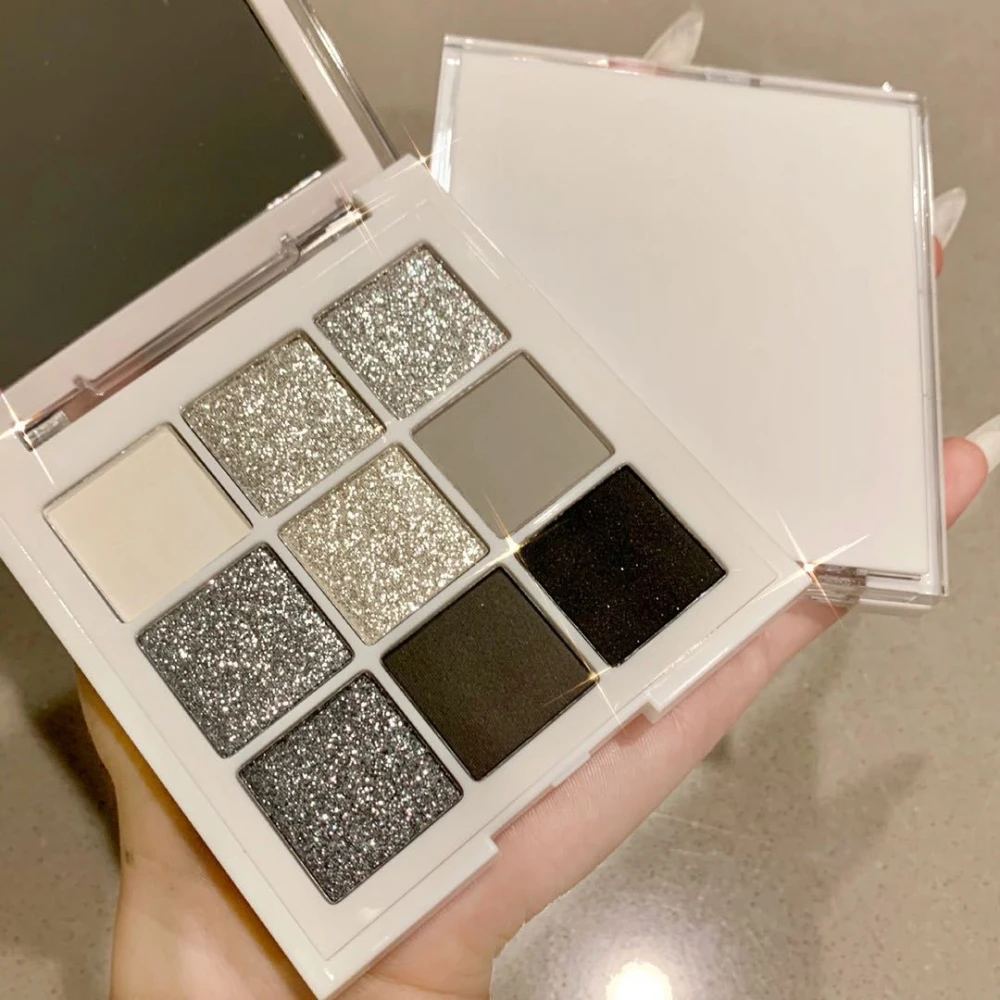 Punk Eyeshadow Palette Nine-color Smoky Cool Toned Shimmer Eye Shadow Waterproof Powder Matte Cement Gray 3D Eyes Makeup Effect