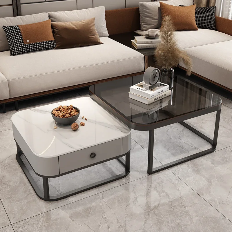 Square glass coffee table light luxury modern simple living room home