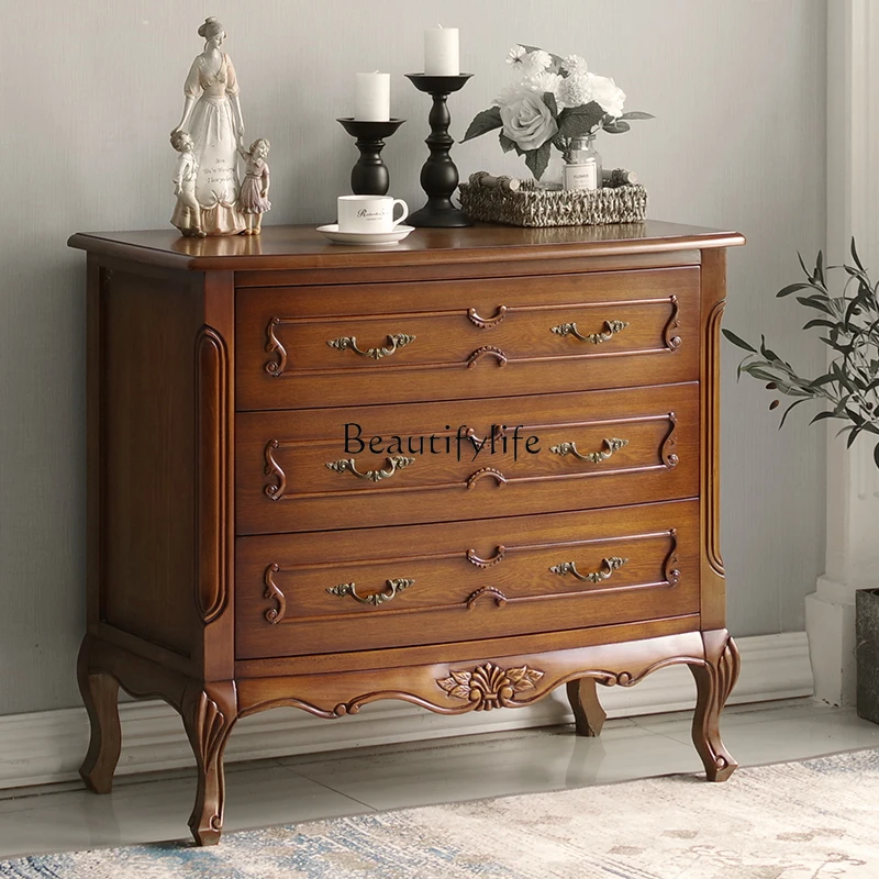 

*American rural retro classic solid wood chest cabinet light luxury drawer porch locker