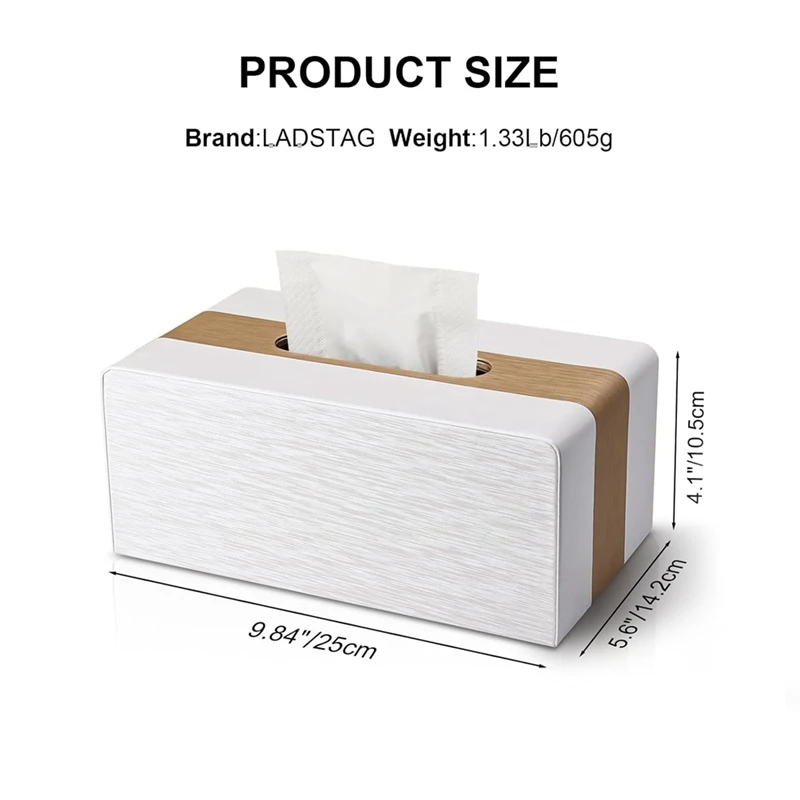 Cubiertas de caja de pañuelos de cuero PU, soporte de pañuelos Rectangular para decoración del hogar/oficina/coche, color blanco