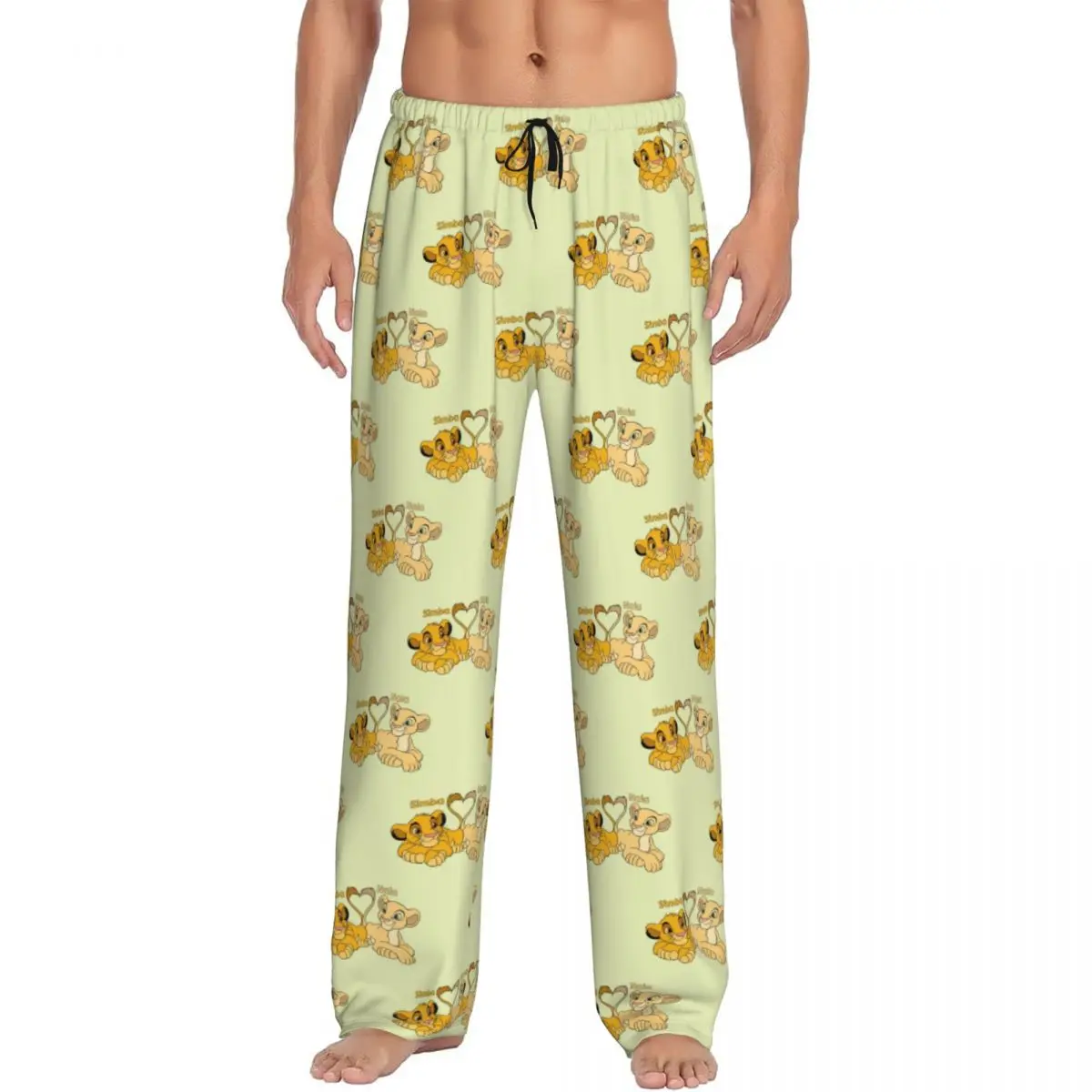 Pantalones de pijama personalizados Simba y Nala para hombre, ropa de dormir con cordón y bolsillos, el Rey León, Hakuna Matata, salón