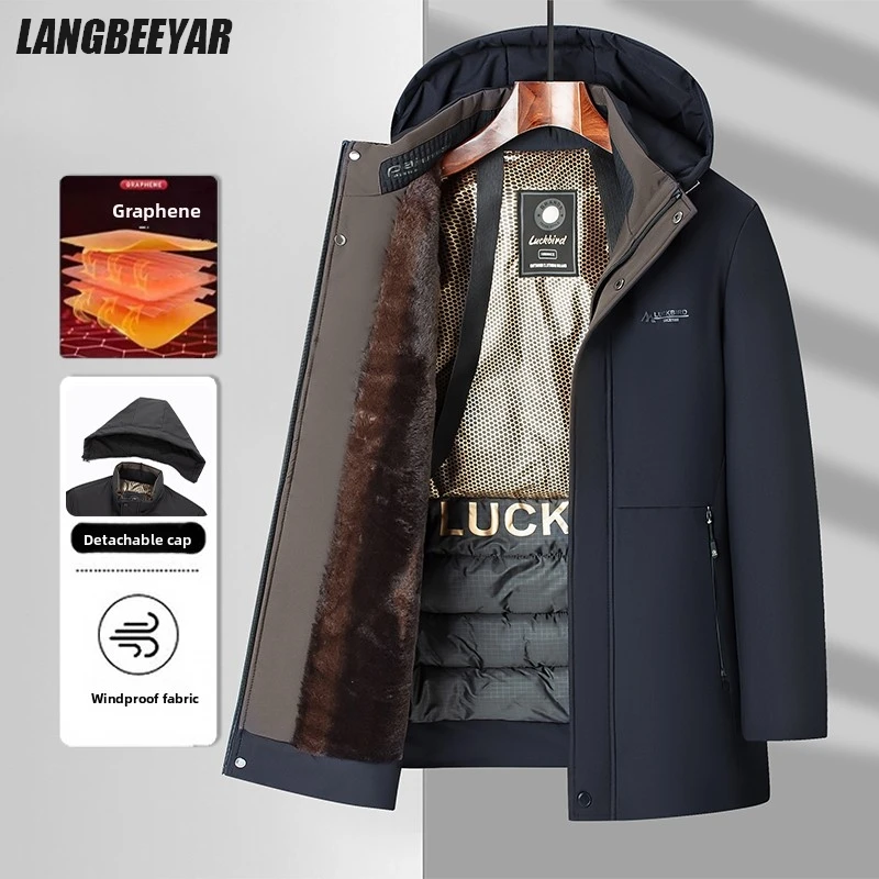 

Top Grade Graphene Thermal Men's Parka Jacket Windbreaker Coats Winter Thickened Fleece Business Casual Coat