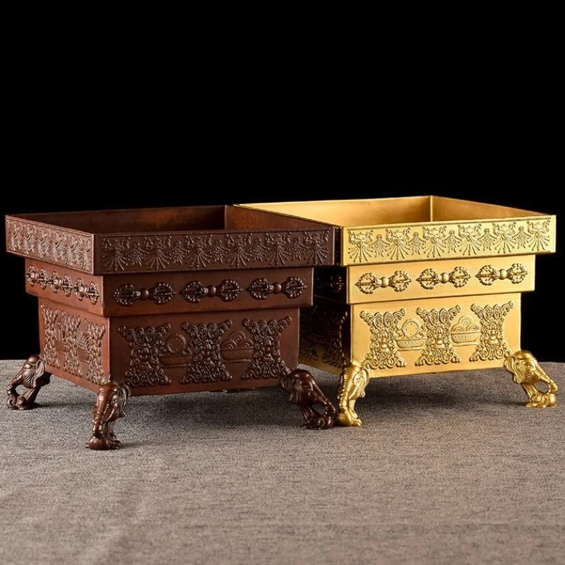 Sanskrit Tibetan Incense Burner Box Incense Pile Quadrate Copper, Altars Decoration, Meditation Temples, Aromatherapy Stove