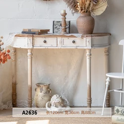 Two Toned Half Round Wooden Console Table with Drawers, Living Room Furniture, Retro Shabby Chic Style