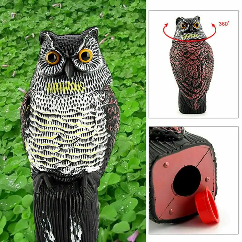 Realistic Bird Scarer Rotating Head Sound Owl Prowler Decoy Protection Repellent Pest Control Scarecrow Garden Yard Move